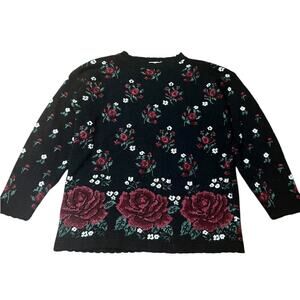 Vintage 90s Classic Elements Rose Sweater Size Petite Small